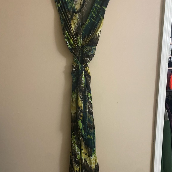 GreenBrown Matt Jersey flowing wrap waist be neck dress. fashion piece new - Picture 3 of 3